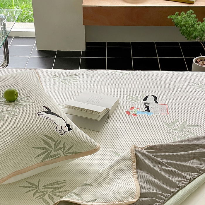 91家纺网 家纺一手货源 找家纺 圆岛家纺 2024新款A类3D高分子冰豆提花软凉席床笠款三件套 宅小喵