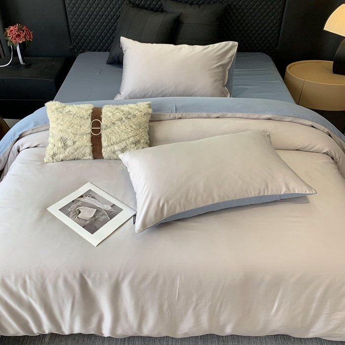 91家纺网 家纺一手货源 找家纺 莱豫家纺 2024新款80支莱赛尔天丝纯色双拼四件套 莫奈印象灰