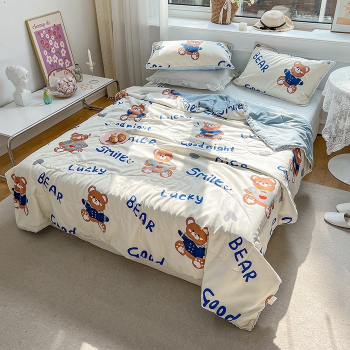 91家纺网 家纺一手货源 找家纺 慕尚家纺2025新款双层纱水洗夏被子被芯 超酷熊