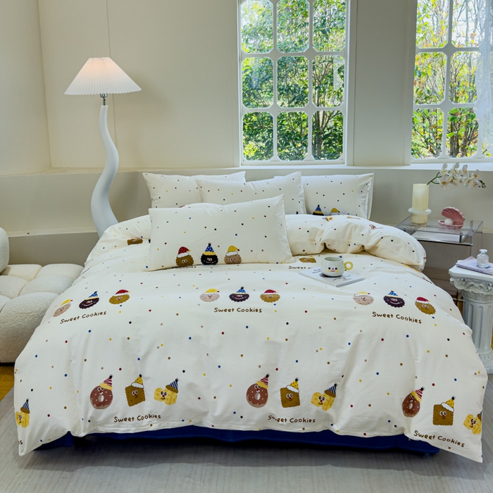 91家纺网 家纺一手货源 找家纺 感遇 2024新款全棉印花四件套 曲奇饼干仔