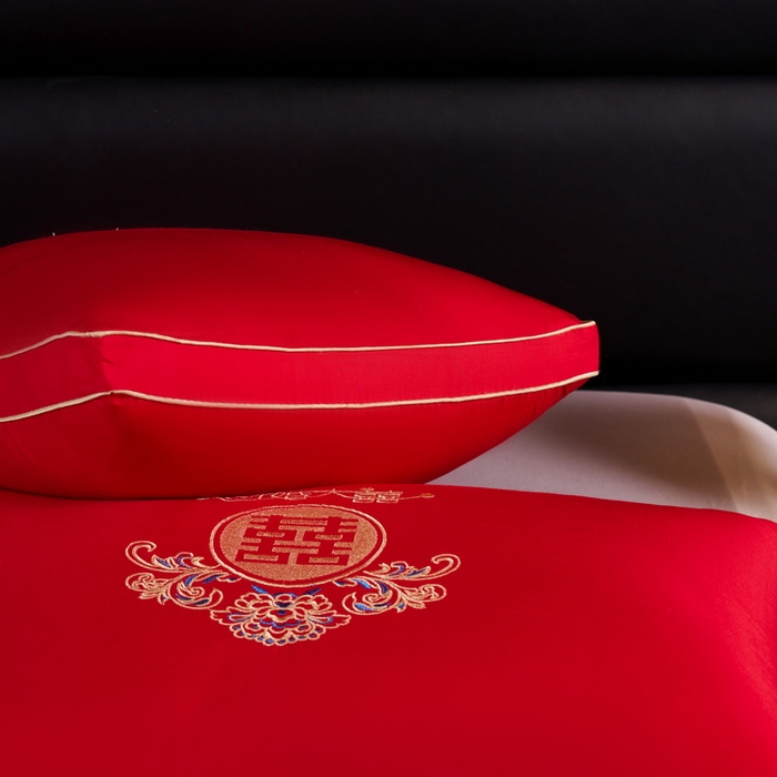 91家纺网 家纺一手货源 找家纺 贤内助 2024新款全棉婚庆羽丝枕保健枕枕头枕芯系列 新婚大喜 48*74cm/只