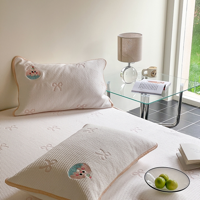 91家纺网 家纺一手货源 找家纺 （总）圆岛家纺 2024新款A类3D高分子冰豆提花软凉席床笠款三件套