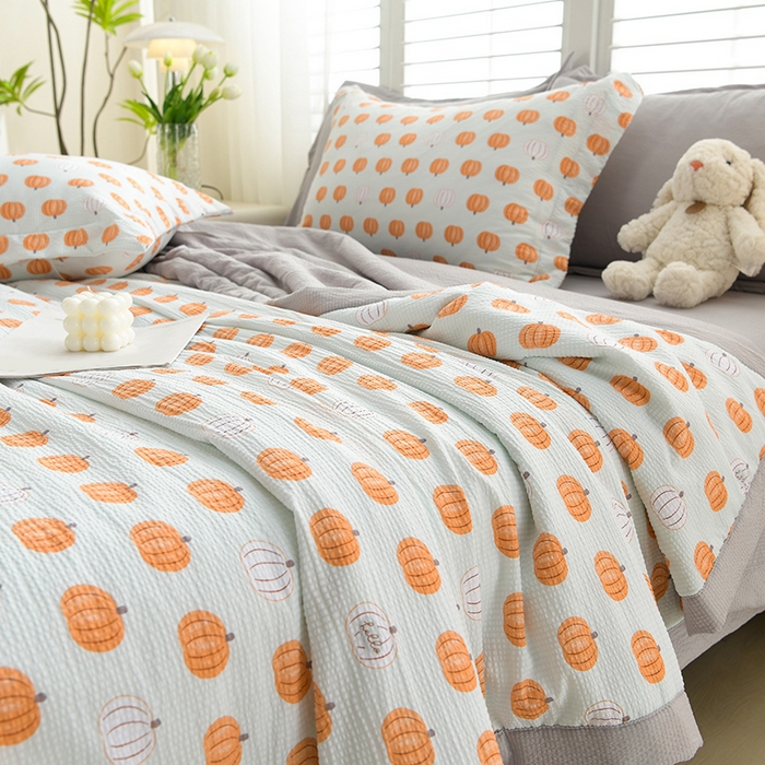 91家纺网 家纺一手货源 找家纺 圣楚家纺 2024新款清柔泡泡纱夏被 幸运南瓜