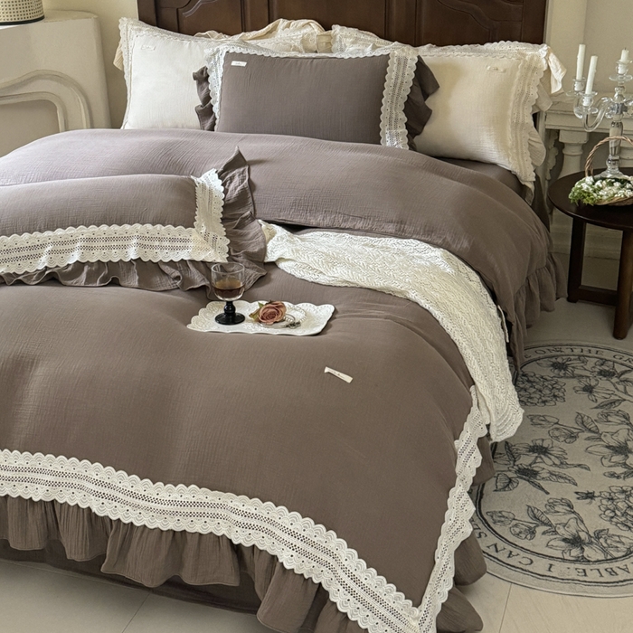 91家纺网 家纺一手货源 找家纺 玛奇朵 2024新款简约法式双层皱纱-浓情假日 浓情假日-浅咖