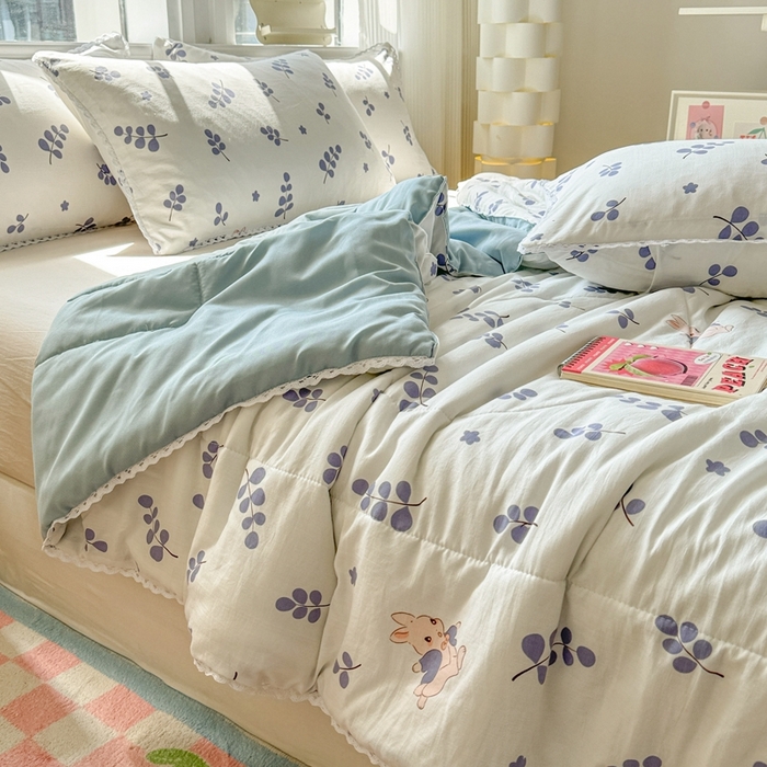 91家纺网 家纺一手货源 找家纺 慕尚家纺2025新款双层纱水洗夏被子被芯 兔稚