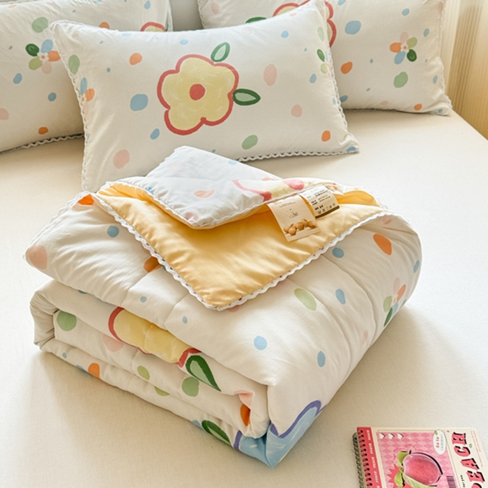 91家纺网 家纺一手货源 找家纺 慕尚家纺2025新款双层纱水洗夏被子被芯 绿野小花