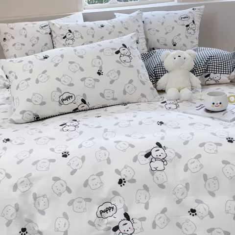 91家纺网 家纺一手货源 找家纺 感遇 2024新款全棉印花四件套 皮皮狗