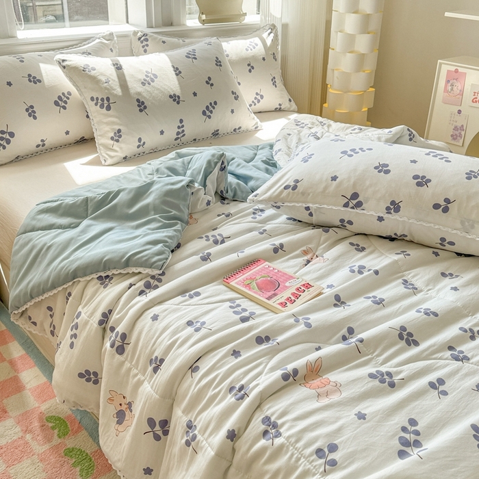 91家纺网 家纺一手货源 找家纺 慕尚家纺2025新款双层纱水洗夏被子被芯 兔稚