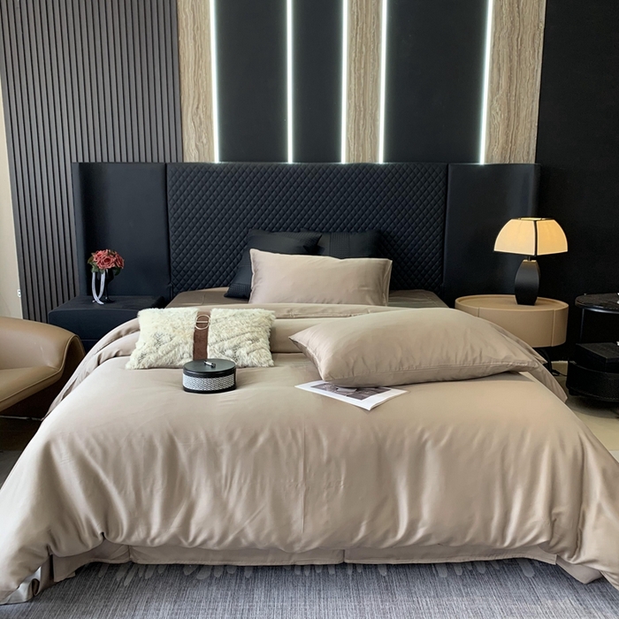 91家纺网 家纺一手货源 找家纺 莱豫家纺 2024新款80支莱赛尔天丝纯色双拼四件套 漫步云端棕