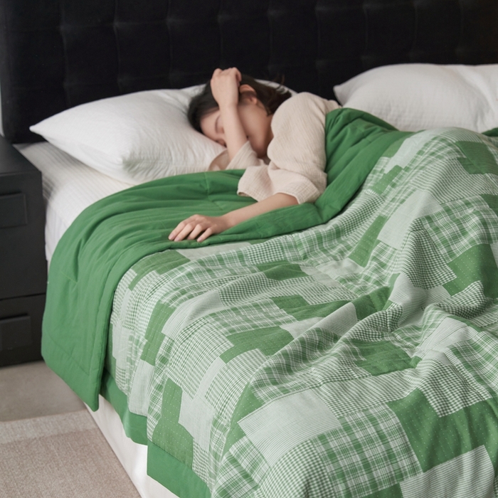 91家纺网 家纺一手货源 找家纺 安莱生活 2024新款双层纱拼布田园单夏被系列 拼布田园-嫩绿