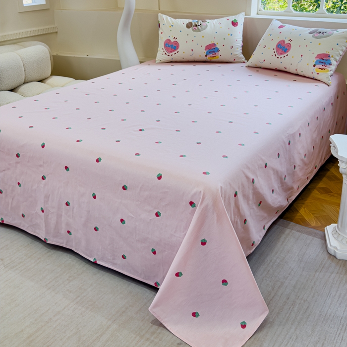 91家纺网 家纺一手货源 找家纺 感遇 2024新款全棉印花四件套 草莓小狗