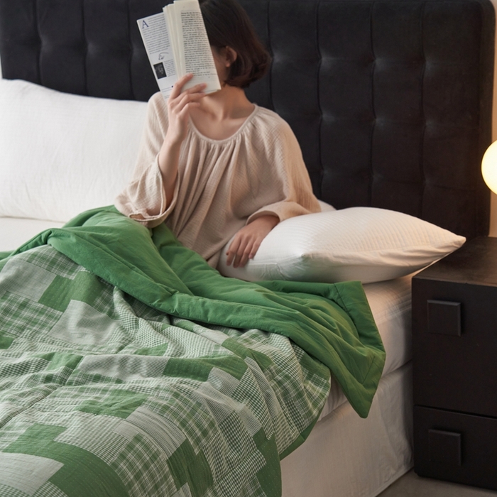 91家纺网 家纺一手货源 找家纺 安莱生活 2024新款双层纱拼布田园单夏被系列 拼布田园-嫩绿