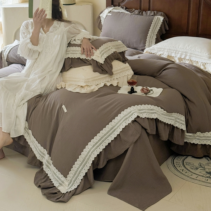 91家纺网 家纺一手货源 找家纺 玛奇朵 2024新款简约法式双层皱纱-浓情假日 浓情假日-浅咖