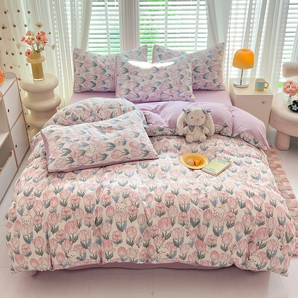 91家纺网 家纺一手货源 找家纺 （总）妖妖家纺 2024新款超柔软糯水洗云朵棉印花四季款四件套