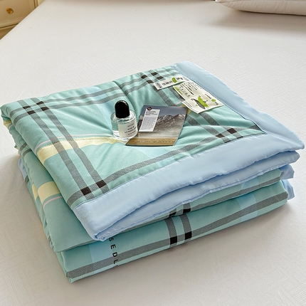 91家纺网 家纺一手货源 找家纺 亚龙工厂店 2024新款A类水洗棉无印风夏被 蓝色格子