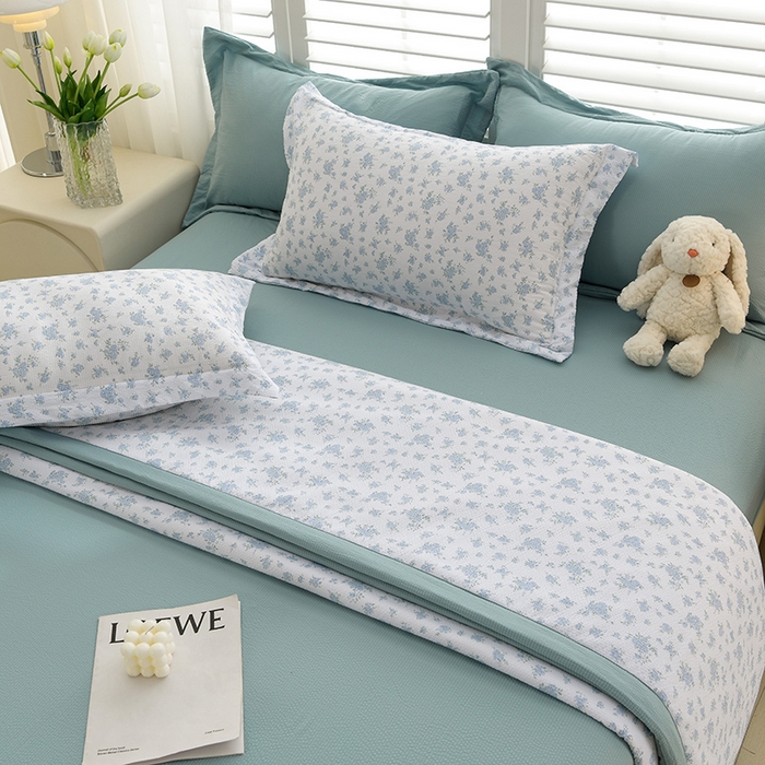 91家纺网 家纺一手货源 找家纺 圣楚家纺 2024新款清柔泡泡纱夏被 蓝色海洋