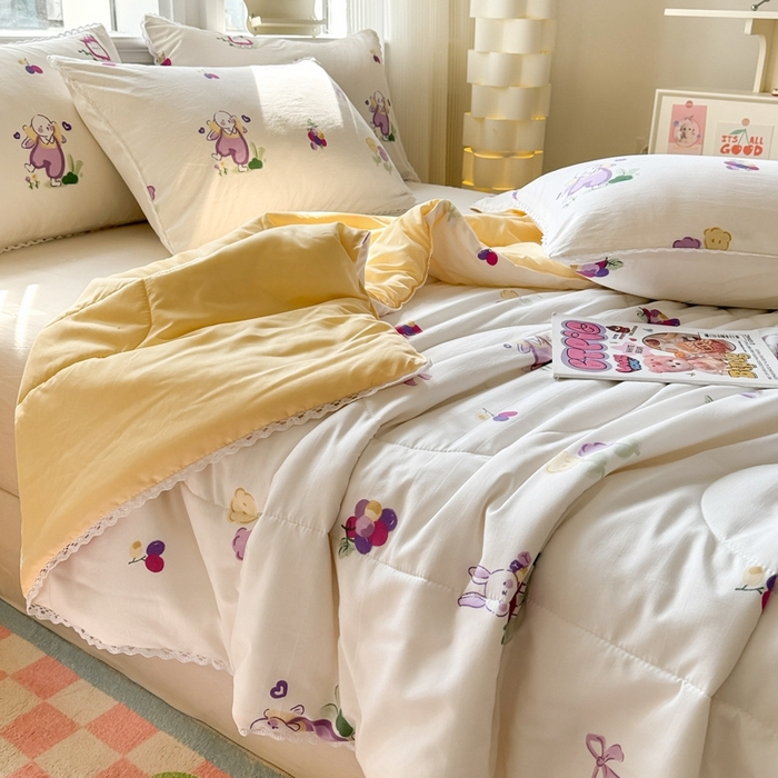 91家纺网 家纺一手货源 找家纺 慕尚家纺2025新款双层纱水洗夏被子被芯 紫藤小兔