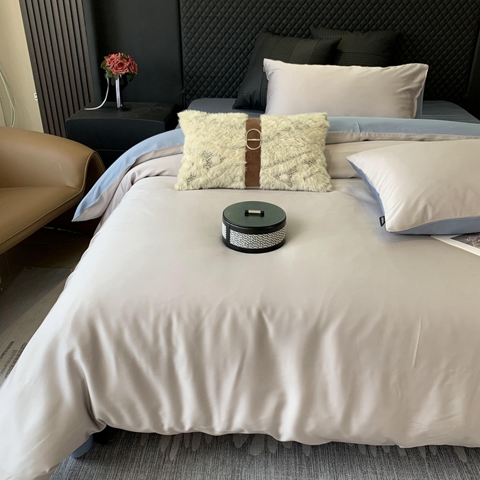 91家纺网 家纺一手货源 找家纺 莱豫家纺 2024新款80支莱赛尔天丝纯色双拼四件套 莫奈印象灰