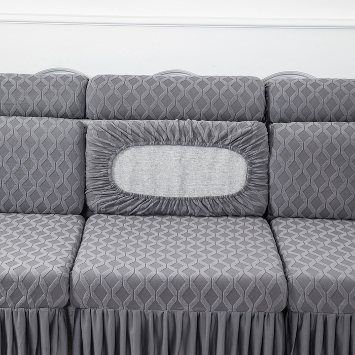 91家纺网 家纺一手货源 找家纺 千彤沙发垫 2024新款裙边款拉花绒菱形格系列沙发笠 深灰