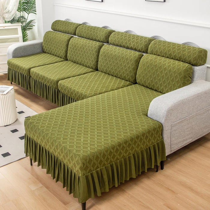 91家纺网 家纺一手货源 找家纺 （总）千彤 2024裙边款弹力沙发套罩拉花绒菱形格系列沙发套罩沙发笠