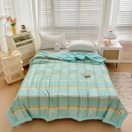 亚龙工厂店 2024新款A类水洗棉无印风夏被 绿色格子