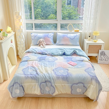 91家纺网 家纺一手货源 找家纺 慕尚家纺2025新款双层纱水洗夏被子被芯 梦花园