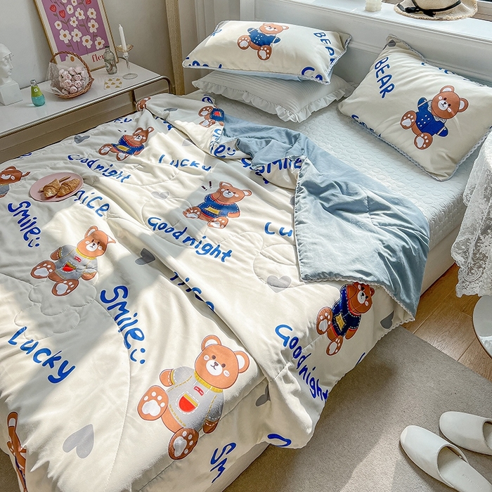 91家纺网 家纺一手货源 找家纺 慕尚家纺2025新款双层纱水洗夏被子被芯 超酷熊