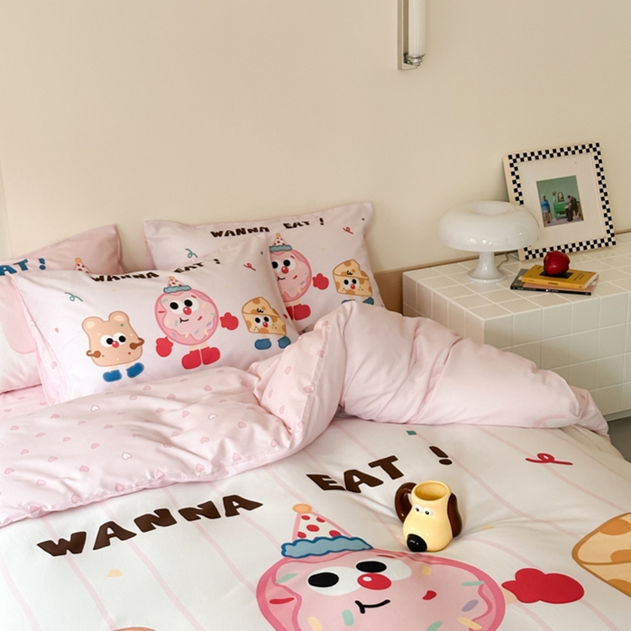 91家纺网 家纺一手货源 找家纺 曼之夏 2024新款40支高精密数码印花全棉四件套 奶油派对