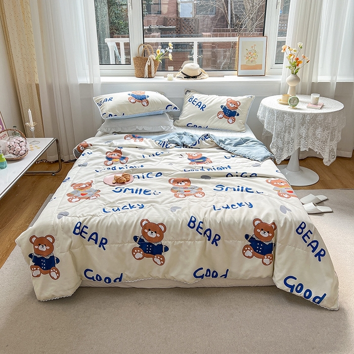 91家纺网 家纺一手货源 找家纺 慕尚家纺2025新款双层纱水洗夏被子被芯 超酷熊