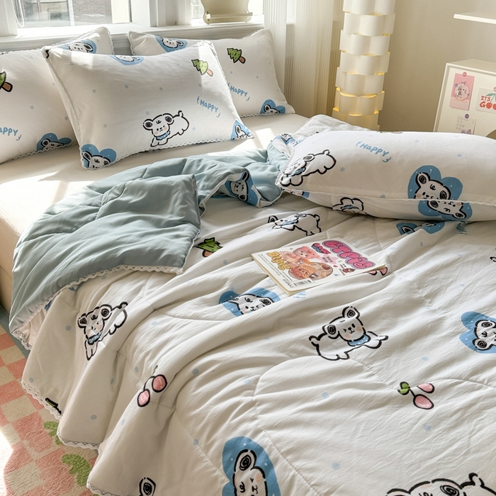 91家纺网 家纺一手货源 找家纺 慕尚家纺2025新款双层纱水洗夏被子被芯 淘气狗