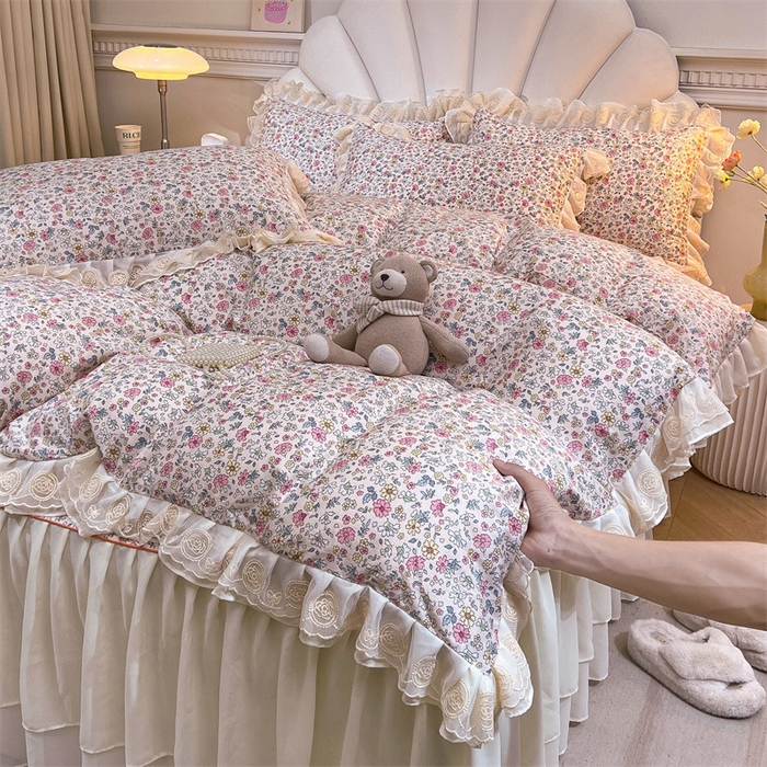 91家纺网 家纺一手货源 找家纺 恒爱家纺 2024新款梦幻情缘全棉公主风四件套 春花秋月