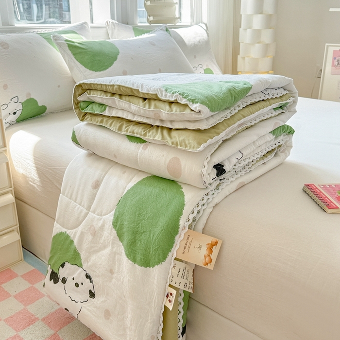 91家纺网 家纺一手货源 找家纺 慕尚家纺2025新款双层纱水洗夏被子被芯 波点狗