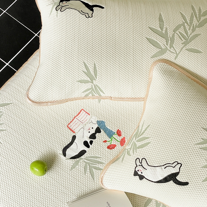 91家纺网 家纺一手货源 找家纺 圆岛家纺 2024新款A类3D高分子冰豆提花软凉席床笠款三件套 宅小喵