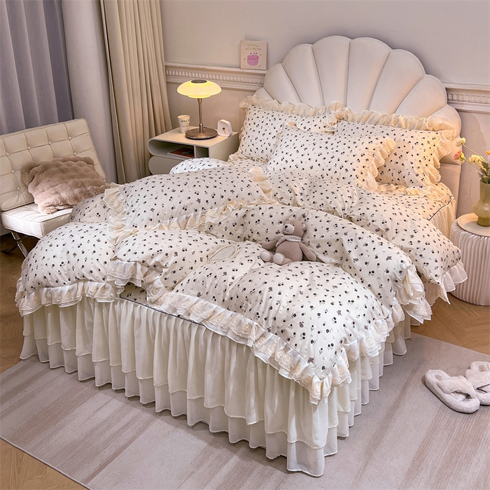 91家纺网 家纺一手货源 找家纺 恒爱家纺 2024新款梦幻情缘全棉公主风四件套 夜皇后