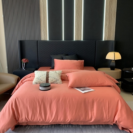 91家纺网 家纺一手货源 找家纺 莱豫家纺 2024新款80支莱赛尔天丝纯色双拼四件套 西部风情橘