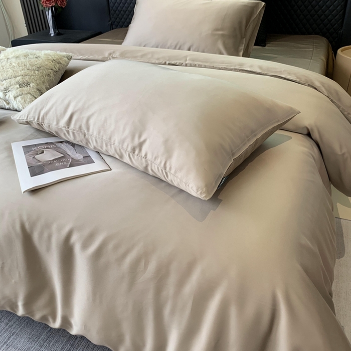 91家纺网 家纺一手货源 找家纺 莱豫家纺 2024新款80支莱赛尔天丝纯色双拼四件套 漫步云端棕