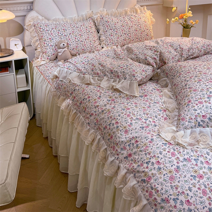 91家纺网 家纺一手货源 找家纺 恒爱家纺 2024新款梦幻情缘全棉公主风四件套 春花秋月