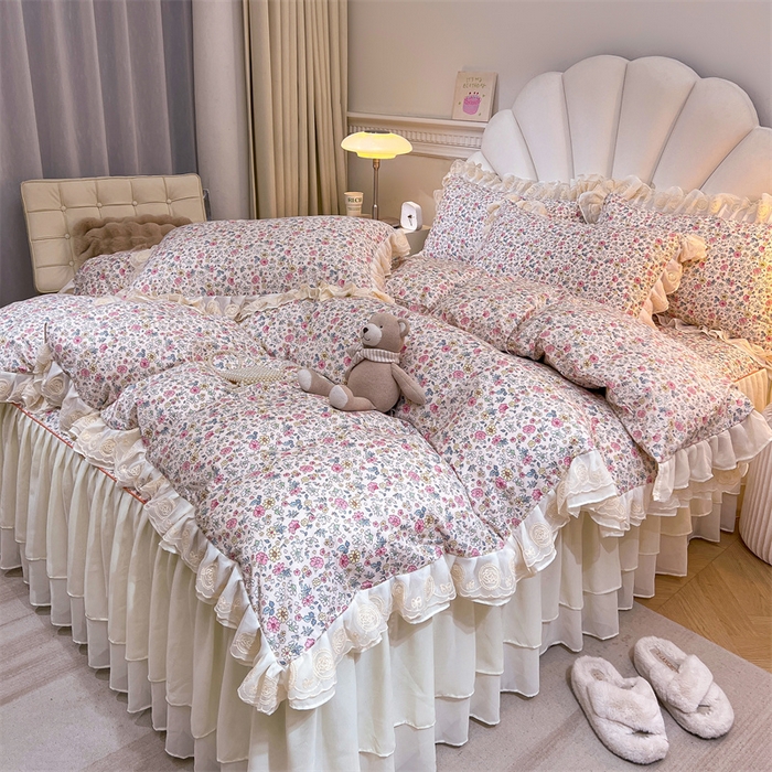 91家纺网 家纺一手货源 找家纺 恒爱家纺 2024新款梦幻情缘全棉公主风四件套 春花秋月