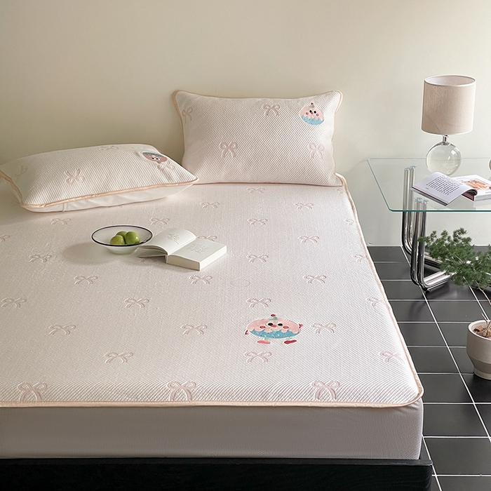 91家纺网 家纺一手货源 找家纺 （总）圆岛家纺 2024新款A类3D高分子冰豆提花软凉席床笠款三件套