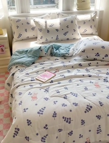 91家纺网 家纺一手货源 找家纺 慕尚家纺2025新款双层纱水洗夏被子被芯 兔稚