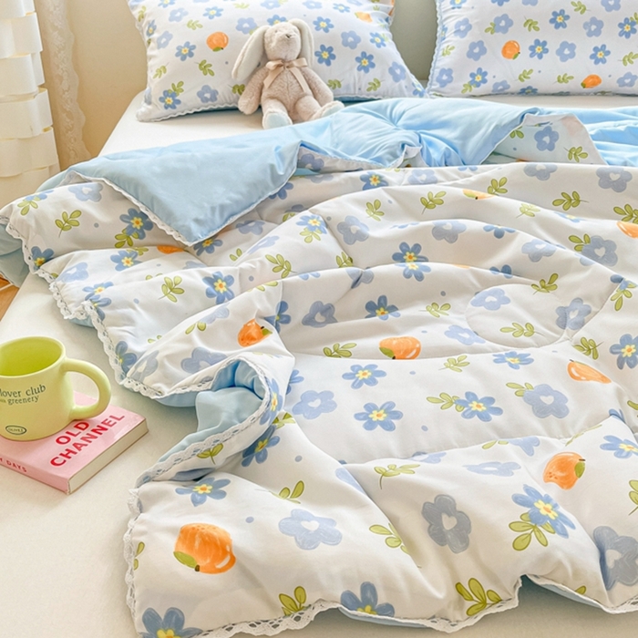 91家纺网 家纺一手货源 找家纺 慕尚家纺2025新款双层纱水洗夏被子被芯 橘子小花