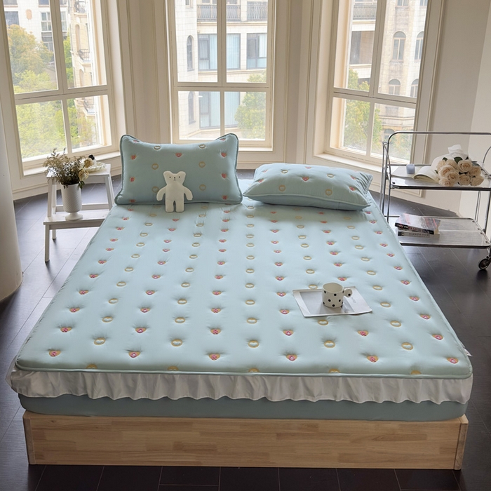 91家纺网 家纺一手货源 找家纺 尊康家纺（原磊科） 2024新款奶昔棉小毛巾绣花边床笠 小毛巾绣-翠绿