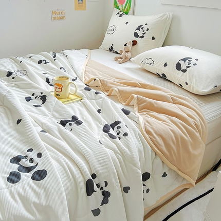 柒月2024新款华夫格小清新卡通印花夏被 小熊猫-
