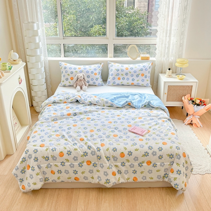 91家纺网 家纺一手货源 找家纺 慕尚家纺2025新款双层纱水洗夏被子被芯 橘子小花
