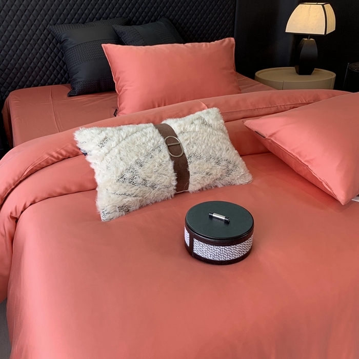 91家纺网 家纺一手货源 找家纺 莱豫家纺 2024新款80支莱赛尔天丝纯色双拼四件套 西部风情橘