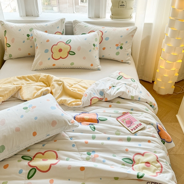 91家纺网 家纺一手货源 找家纺 慕尚家纺2025新款双层纱水洗夏被子被芯 绿野小花