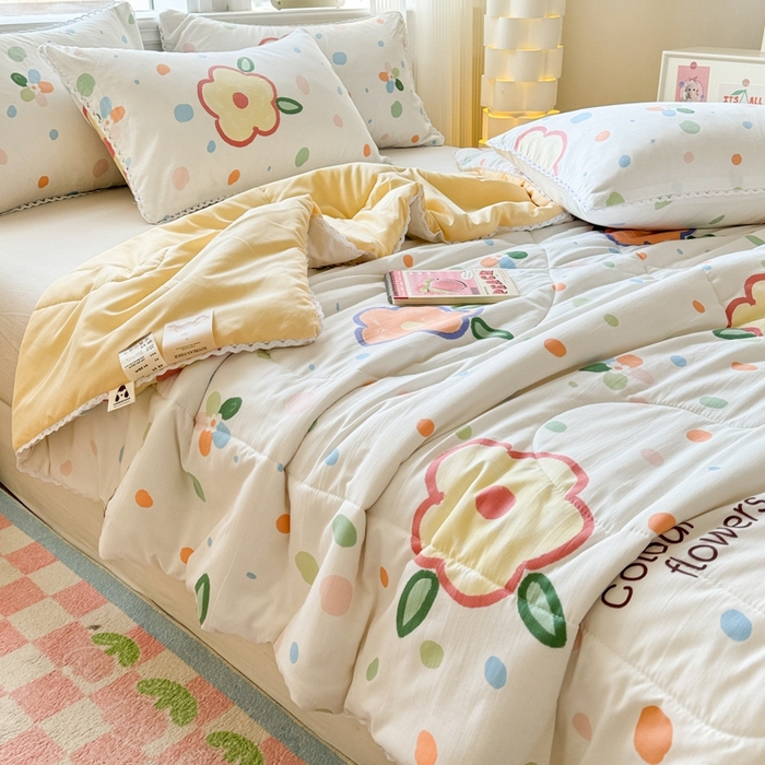 91家纺网 家纺一手货源 找家纺 慕尚家纺2025新款双层纱水洗夏被子被芯 绿野小花