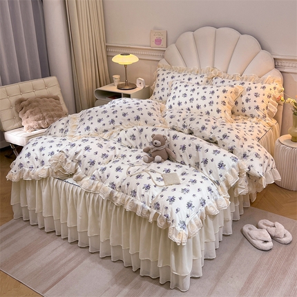 恒爱家纺 2024新款梦幻情缘全棉公主风四件套 小苍兰
