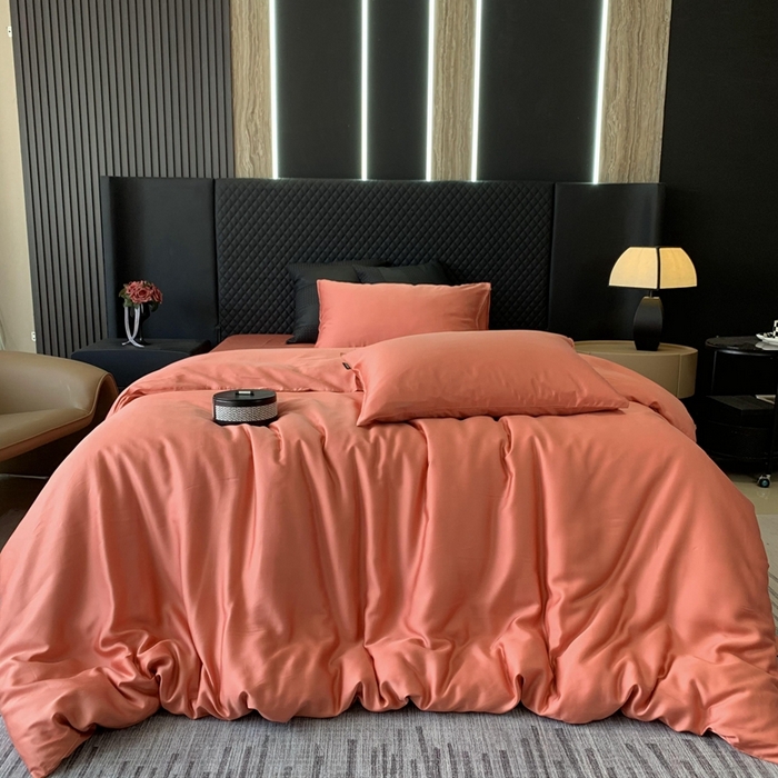 91家纺网 家纺一手货源 找家纺 莱豫家纺 2024新款80支莱赛尔天丝纯色双拼四件套 西部风情橘