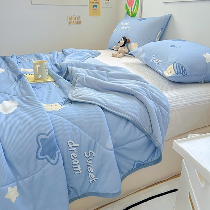 柒月2024新款华夫格小清新卡通印花夏被 月亮宝宝-